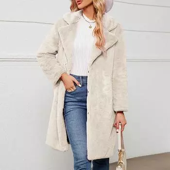 Женский осенне-зимний однотонный кардиган с лацканами, пальто, плюшевая длинная куртка, пальто S винный