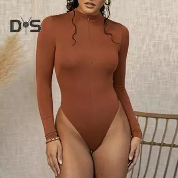 Женский осенне-зимний однотонный облегающий боди с воротником-стойкой и длинными рукавами на молнии, полупланка с флисовой подкладкой, облегающий комбинезон S белый