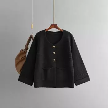 Женский осенне-зимний однотонный повседневный топ с V-образным вырезом, длинный рукав, трикотажный свитер, кардиган One Size чёрный