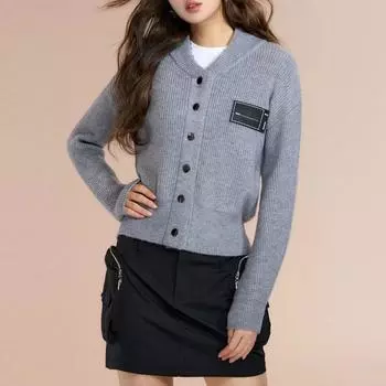 Женский осенне-зимний однотонный повседневный топ с V-образным вырезом, длинный рукав, трикотажный свитер, кардиган One Size серый