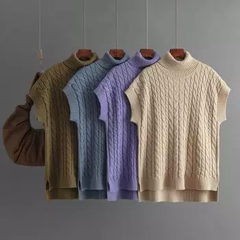 Женский осенне-зимний однотонный повседневный топ с высоким воротником и длинными рукавами трикотажный свитер One Size чёрный