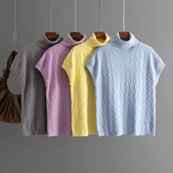 Женский осенне-зимний однотонный повседневный топ с высоким воротником и длинными рукавами трикотажный свитер One Size серый