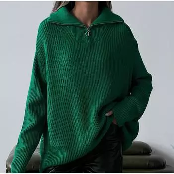 Женский осенне-зимний однотонный свитер на молнии с длинным рукавом, пуловер, свободные повседневные вязаные топы S абрикосовый