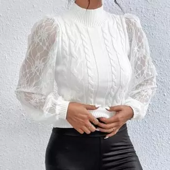 Женский осенне-зимний однотонный свитер с круглым вырезом, с переплетенными краями, с длинными рукавами, трикотажный свитер S белый