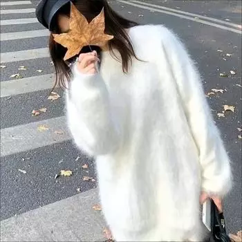 Женский осенне-зимний однотонный свитер с круглым вырезом, вязаный джемпер one size fits all белый