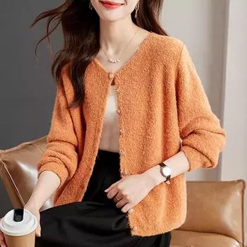 Женский осенне-зимний однотонный свитер, вязаный кардиган, топ S оранжевый