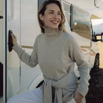 Женский осенне-зимний однотонный свободный свитер с высоким воротом и длинным рукавом, универсальные вязаные топы S чёрный