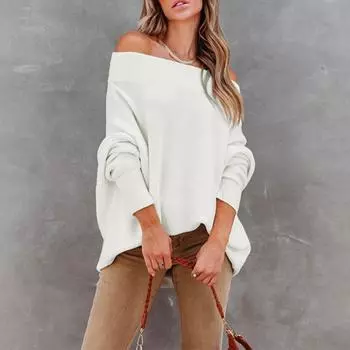 Женский осенне-зимний однотонный свободный свитер с высоким воротом на одно плечо S чёрный