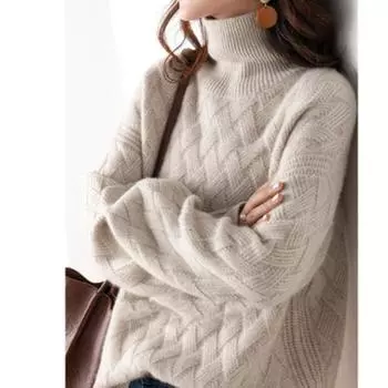 Женский осенне-зимний однотонный свободный утолщенный свитер с высоким воротом, трикотажная теплая рубашка 2XL белый