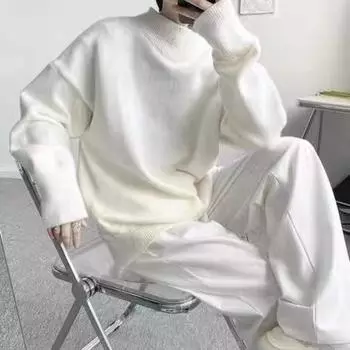 Женский осенне-зимний однотонный свободный вязаный свитер с полувысоким воротом one size серый