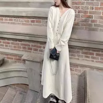 Женский осенне-зимний однотонный трикотажный кардиган с юбкой из двух предметов one size fits all серый