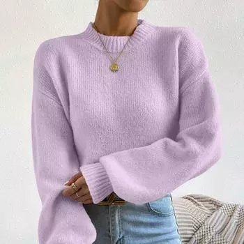 Женский осенне-зимний однотонный трикотажный свободный повседневный свитер с длинным рукавом S фиолетовый