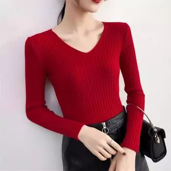 Женский осенне-зимний однотонный внутренний трикотажный свитер с V-образным вырезом S жёлтый