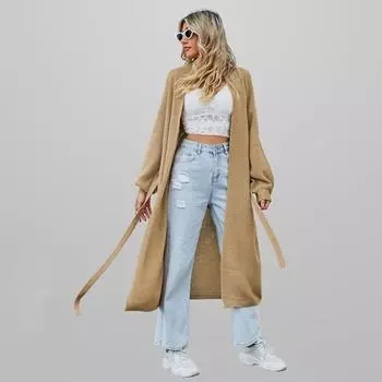 Женский осенне-зимний однотонный вязаный кардиган, простой свободный свитер S чёрный