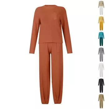 Женский осенне-зимний однотонный вязаный пуловер с длинными рукавами, повседневные эластичные брюки с карманами, спортивный фитнес-стиль, свободный мягкий комплект из двух предметов XL темно-зеленого