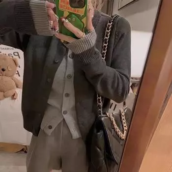 Женский осенне-зимний однотонный вязаный свитер с круглым вырезом one size fits all серый