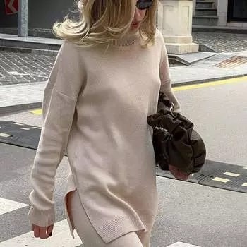 Женский осенне-зимний однотонный вязаный свитер с высоким воротом и длинным рукавом, повседневные топы M белый