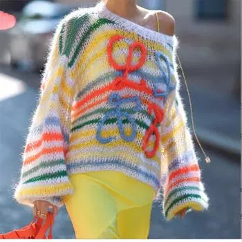 Женский осенне-зимний однотонный вязаный топ с круглым вырезом и длинным рукавом, свободный повседневный свитер S синий