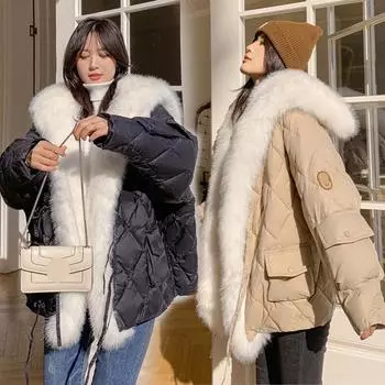 Женский осенне-зимний оверсайз-пуховик высокого класса с плюшевым воротником и свободной курткой XL