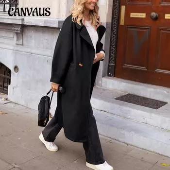 Женский осенне-зимний пиджак на пуговицах, длинный твидовый кардиган, пальто S чёрный