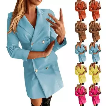 Женский осенне-зимний пиджак с длинным рукавом, однотонный двубортный, тонкий, маленький L горячий розовый