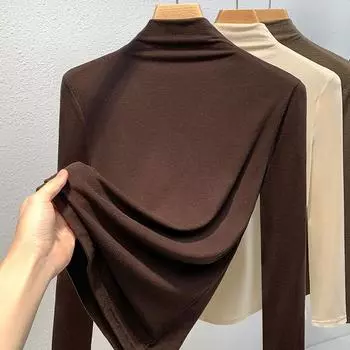 Женский осенне-зимний полувысокий воротник-стойка теплый повседневный свитер S абрикосовый