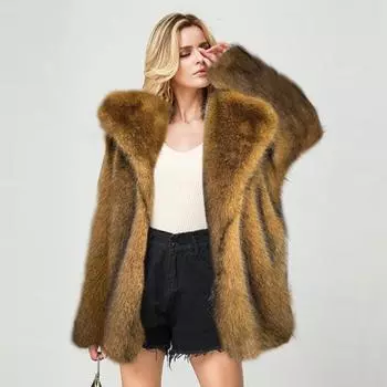 Женский осенне-зимний популярный модный костюм средней длины из искусственного меха, теплое пальто S