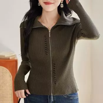 Женский осенне-зимний повседневный кардиган на молнии one size хаки