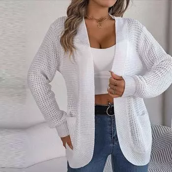 Женский осенне-зимний повседневный карманный однотонный вязаный свитер с длинными рукавами, кардиган S кларет