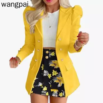 Женский осенне-зимний повседневный костюм с длинными рукавами, куртка с юбкой и принтом, комплект из двух предметов L