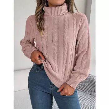 Женский осенне-зимний повседневный однотонный свитер с длинными рукавами и воротником-стойкой S розовый