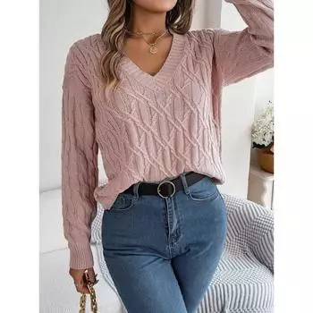 Женский осенне-зимний повседневный однотонный свитер с длинными рукавами и воротником-стойкой S розовый