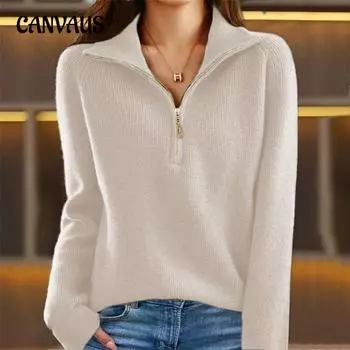 Женский осенне-зимний повседневный однотонный свитер с длинными рукавами и застежкой-молнией S зелёный