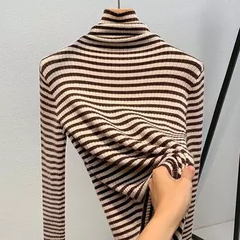 Женский осенне-зимний повседневный свитер с высоким воротом и трикотажным низом S кофейный