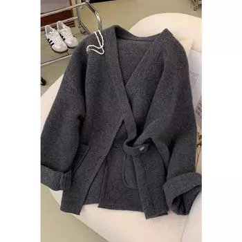 Женский осенне-зимний повседневный трикотажный однотонный свитер S темно-серого