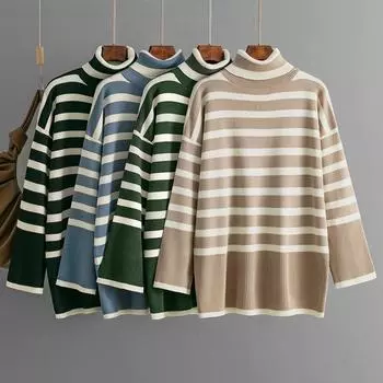 Женский осенне-зимний повседневный вязаный свитер с круглым вырезом и длинными рукавами One Size чёрный