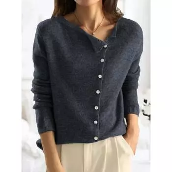 Женский осенне-зимний повседневный вязаный свитер с длинным рукавом на пуговицах S серый