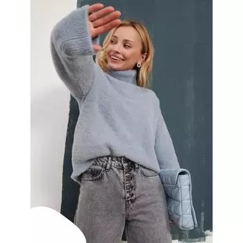 Женский осенне-зимний повседневный вязаный свободный свитер с высоким воротом S светло-серый
