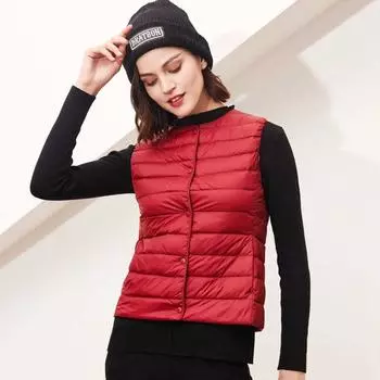 Женский осенне-зимний простой однотонный однобортный жилет без воротника без воротника, повседневный белый жилет на утином пуху M белый