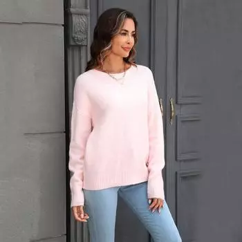 Женский осенне-зимний простой однотонный вязаный свитер-пуловер S белый