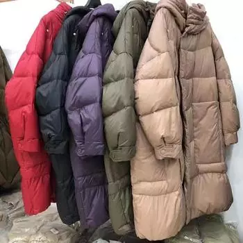 Женский осенне-зимний пуховик большого размера, средней длины, свободное пальто с капюшоном на белом утином пуху, утолщенное пальто XL