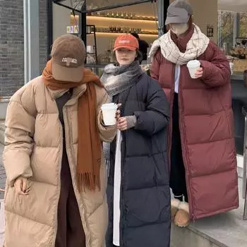 Женский осенне-зимний пуховик большого размера, супер длинное толстое белое пальто на утином пуху S чёрный