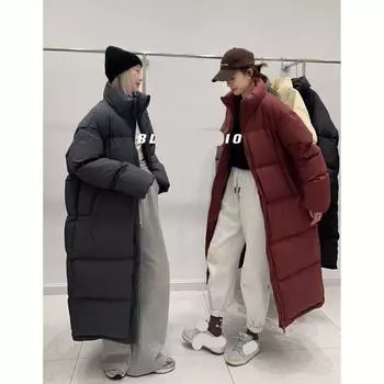 Женский осенне-зимний пуховик большого размера, супер длинное толстое белое пальто на утином пуху
