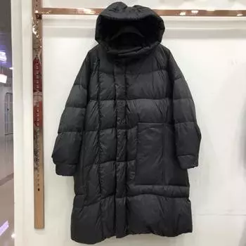 Женский осенне-зимний пуховик большого размера, средней длины, свободное пальто с капюшоном на белом утином пуху, утолщенное пальто XL