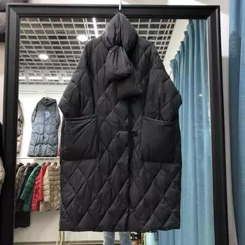 Женский осенне-зимний пуховик большого размера средней длины, утепленное свободное пальто выше колена XL
