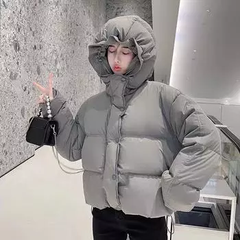 Женский осенне-зимний пуховик, куртка на белом утином пуху, короткая свободная однотонная пуховая куртка XL слоновая кость