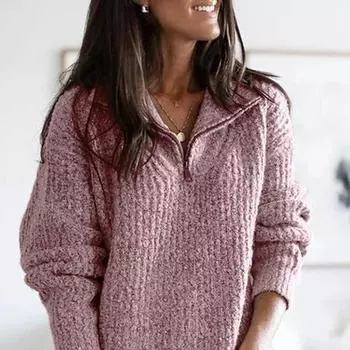 Женский осенне-зимний пуловер на молнии с длинным рукавом, вязаный свитер, пальто S хаки