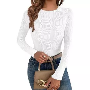 Женский осенне-зимний пуловер с длинным рукавом, круглым вырезом, рубчатой текстурой, однотонный, приталенный, топ-футболка XXL