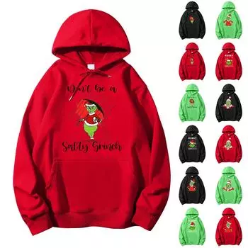 Женский осенне-зимний пуловер с рождественским принтом и капюшоном, флисовая толстовка с длинными рукавами XXL армия зеленый