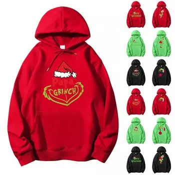 Женский осенне-зимний пуловер с рождественским принтом и капюшоном, флисовая толстовка с длинными рукавами M киноварь